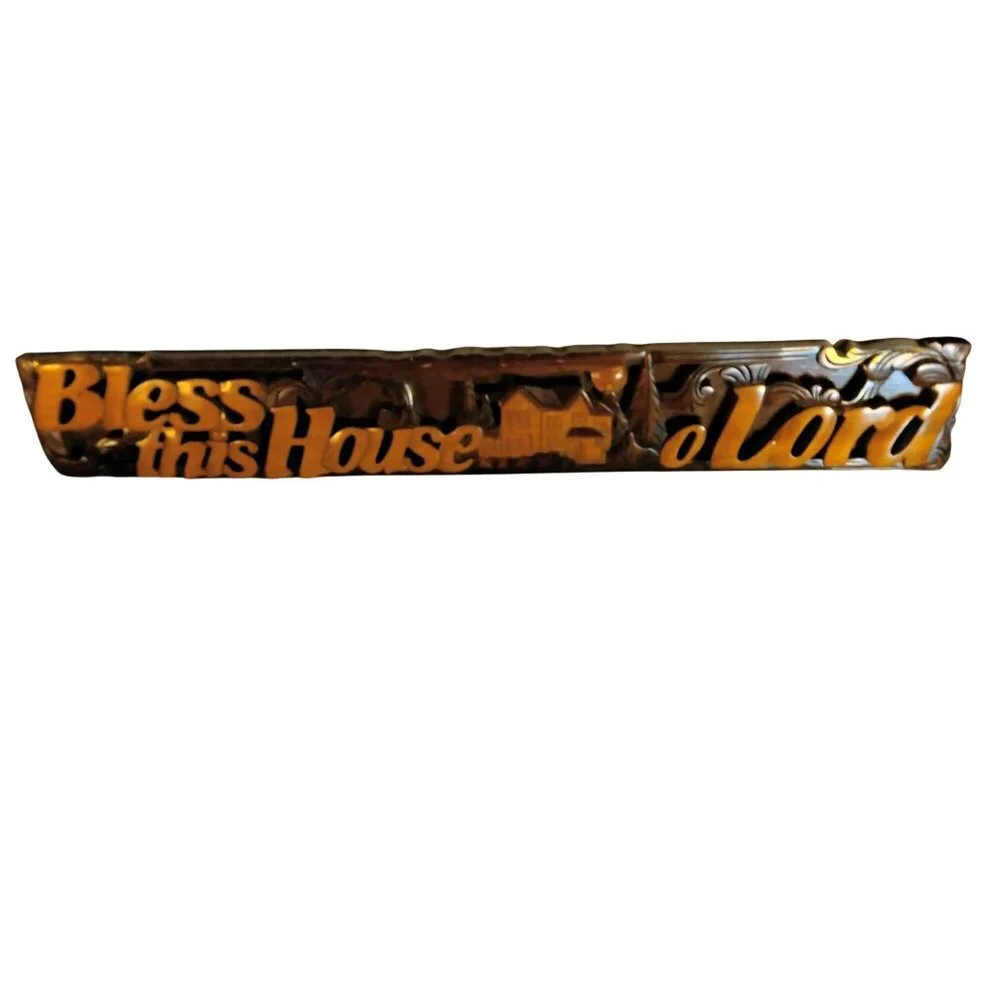 Bless This House O Lord Wooden Wall Decor Plaque Brown Rustic Cabin Spiritual